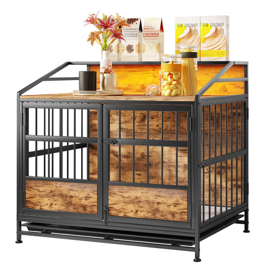 Multi Function Dog Crates With Storage, Double Doors, Indoor Dog Crate - Black Brown Daily Nest