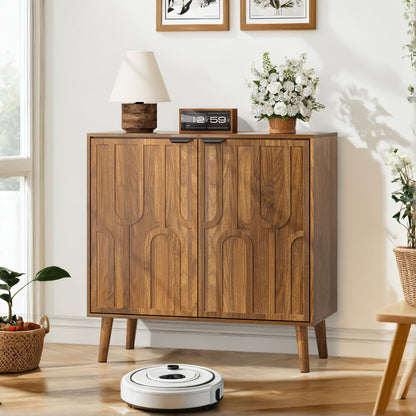 Farmhouse Style Sideboard Buffet Cabinet With Storage Bar Cabinet - Walnut Home Essentials