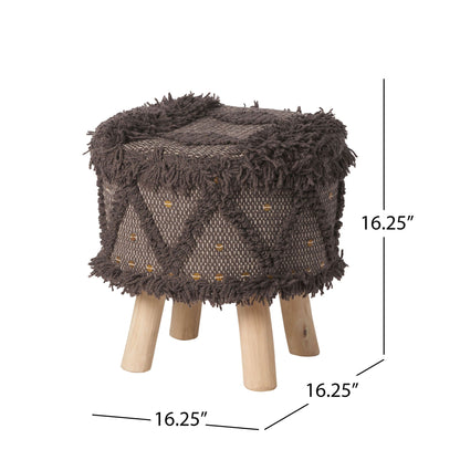 Roja - Handcrafted Wool & Cotton Foot Stool With Eucalyptus Wood Frame - Dark Brown Noble House