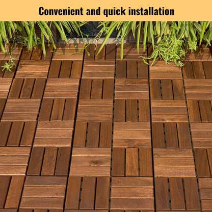 Interlocking Deck Tiles Checker Pattern, Square Acacia Hardwood Outdoor Flooring For Patio, Bancony, Pool Side Daily Nest