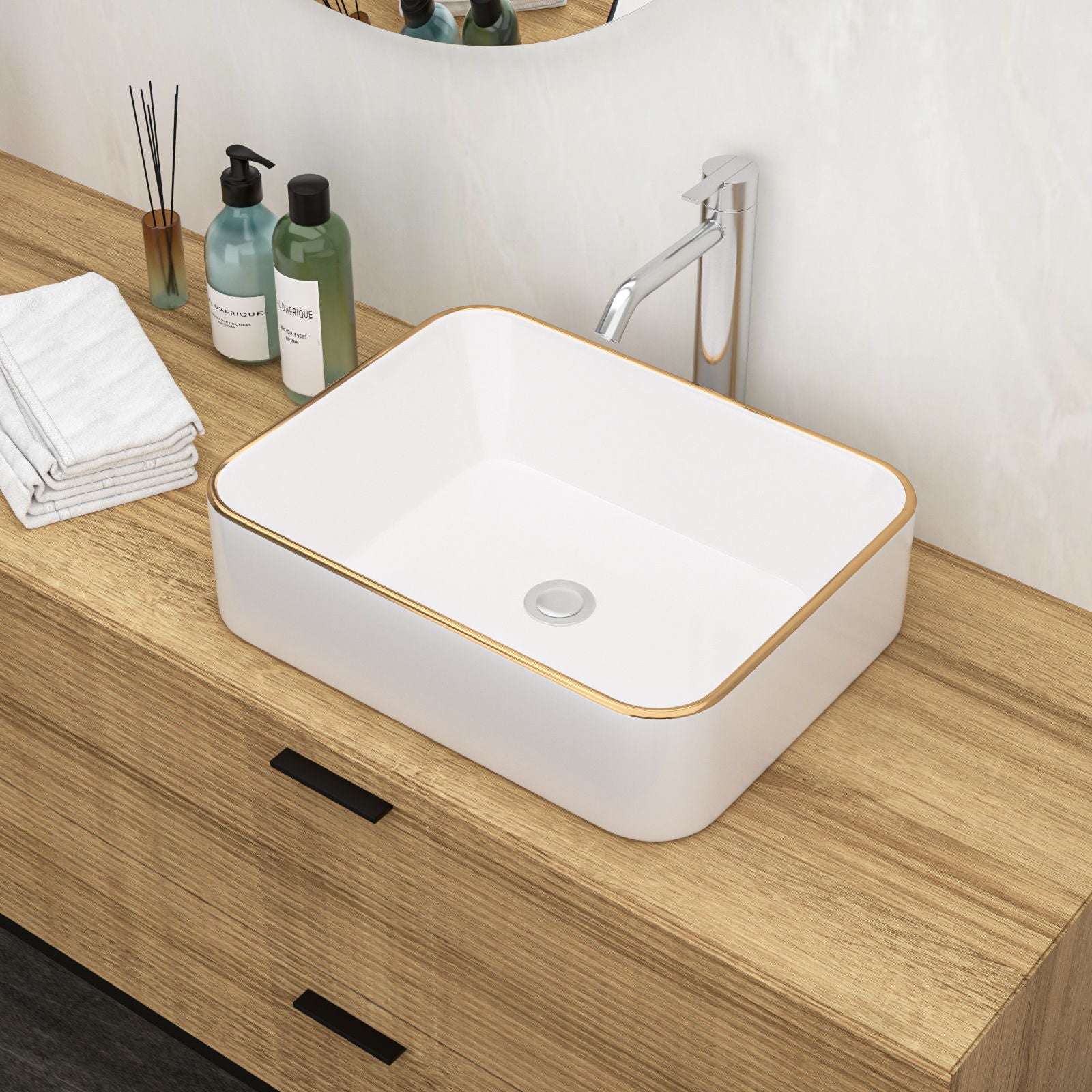 Modern European Style Ceramic Rectangular Vessel Bathroom Sink Daily Nest