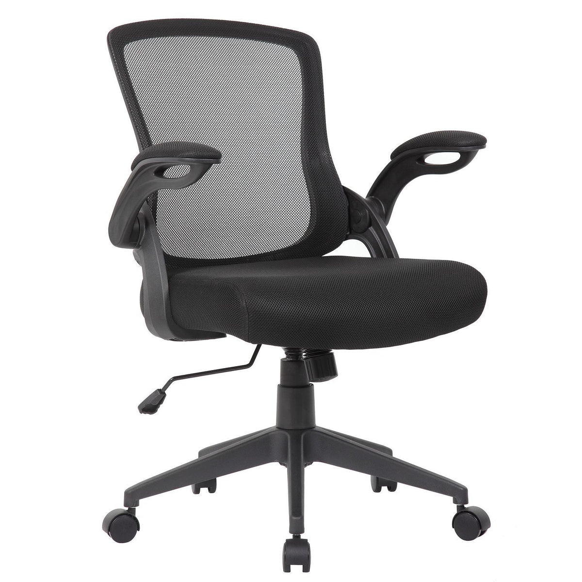 Office Chair & Mid Back Design, Adjustable Height And Foldable Armrests - Black Home Essentials