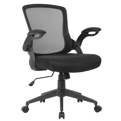 Office Chair & Mid Back Design, Adjustable Height And Foldable Armrests - Black Home Essentials
