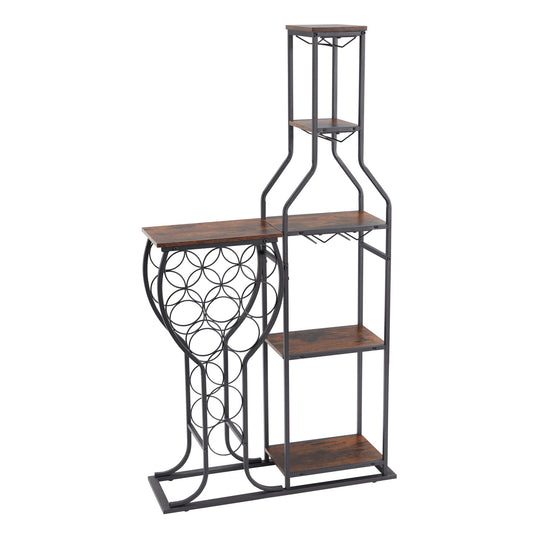 11 Bottle Wine Bakers Rack, 5 Tier Freestanding Wine Rack With Hanging Wine Glass Holder And Storage Shelves, Wine Storage Home Bar For Liquor And Wine Storage for Kitchen, Dining Room Home Essentials