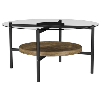 Delfin - Round Glass Top Coffee Table - Black And Brown