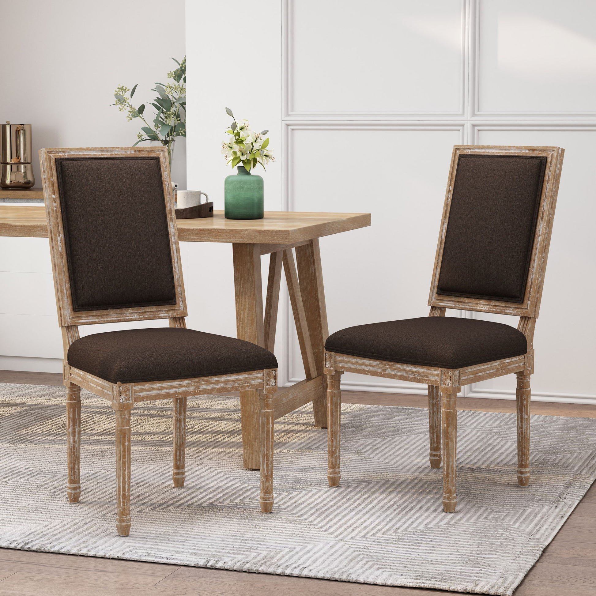 French Country Style Dining Chair With Upholstered Seating And Fluted Legs Noble House