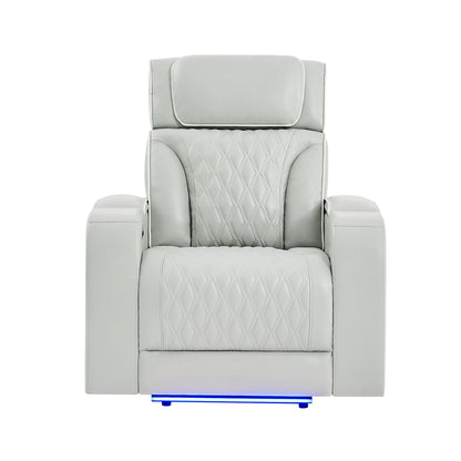 Julian - Power Recliner With Power Headrest And LED Lighting - Silver Global Furniture USA