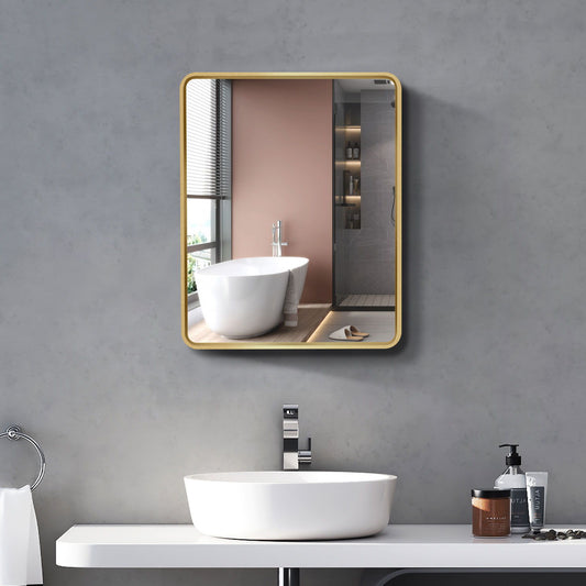 24X30" Gold Metal Framed Wall Mount Or Recessed Bathroom Medicine Cabinet With Mirror - Gold / Matte Black