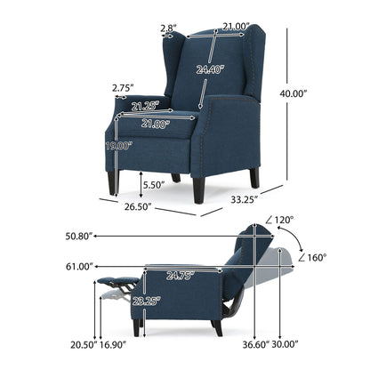 Westeros Wing Back Fabric Upholstered Recliner Noble House