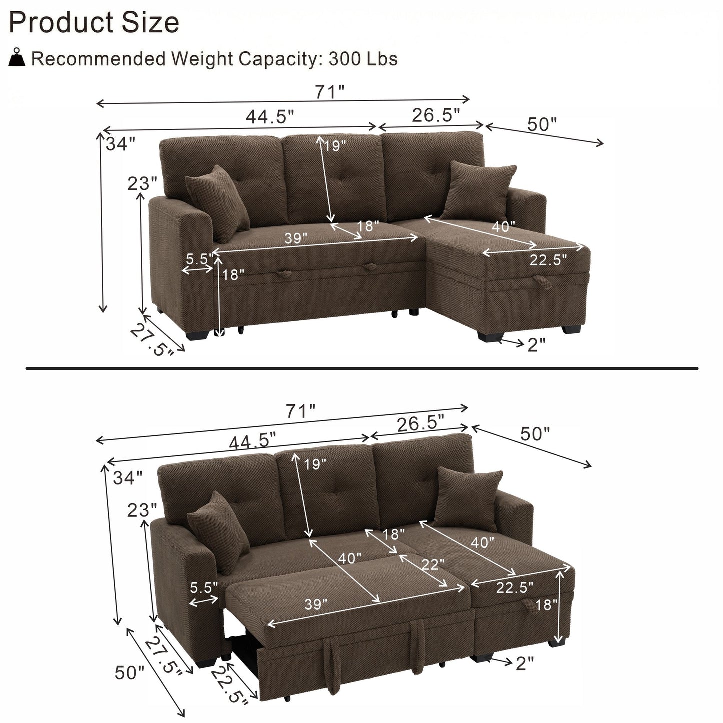 Sleeper Sectional With Pull Out Bed, Reversible Chaise Home Essentials