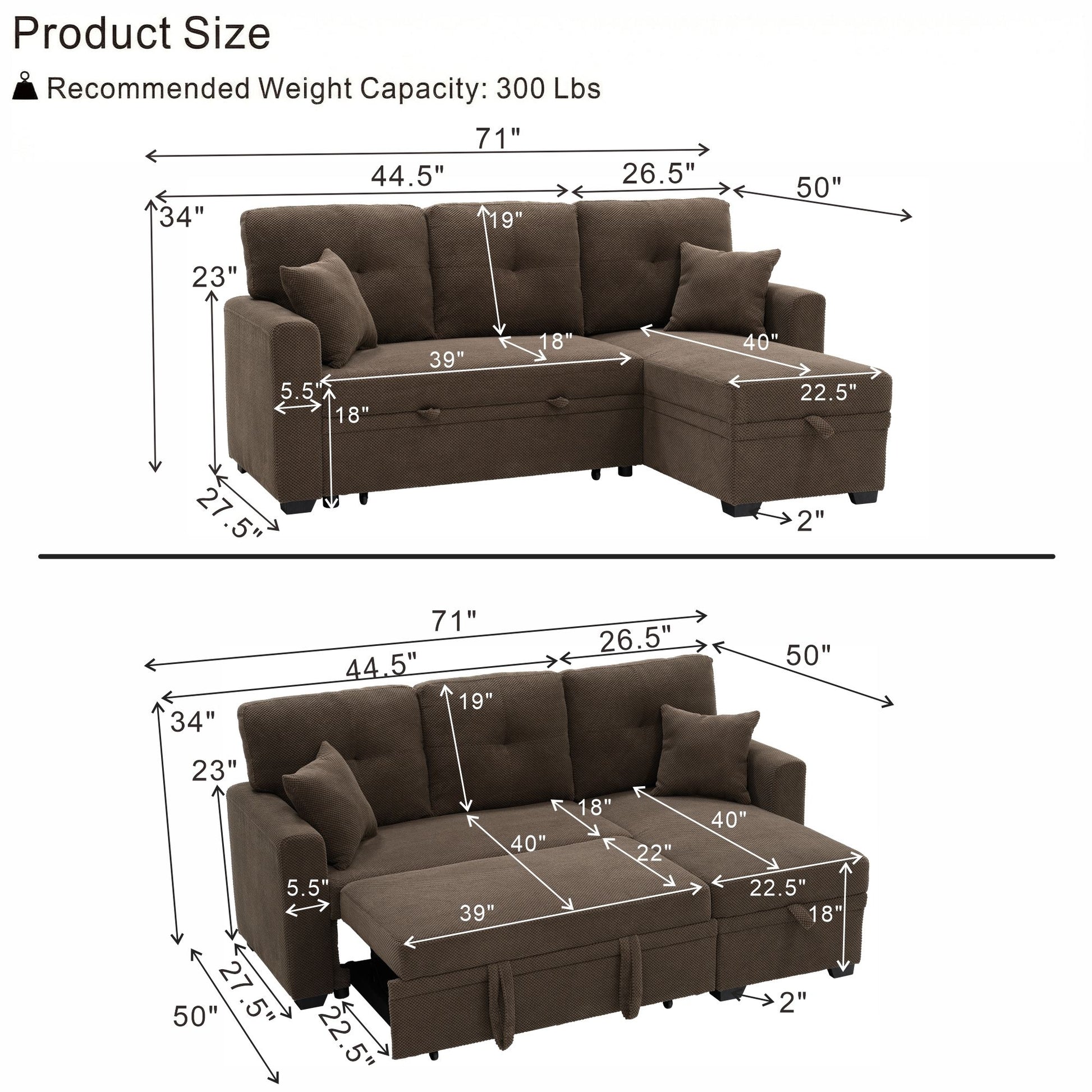 Sleeper Sectional With Pull Out Bed, Reversible Chaise Home Essentials