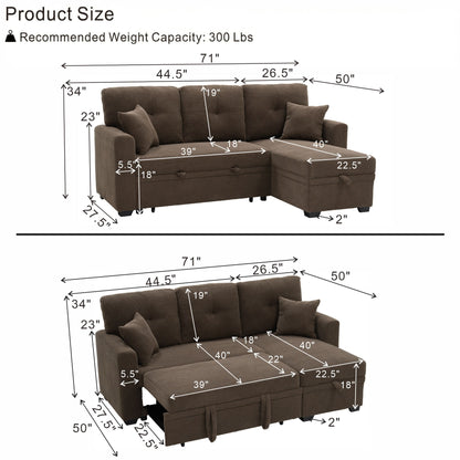 Sleeper Sectional With Pull Out Bed, Reversible Chaise Home Essentials