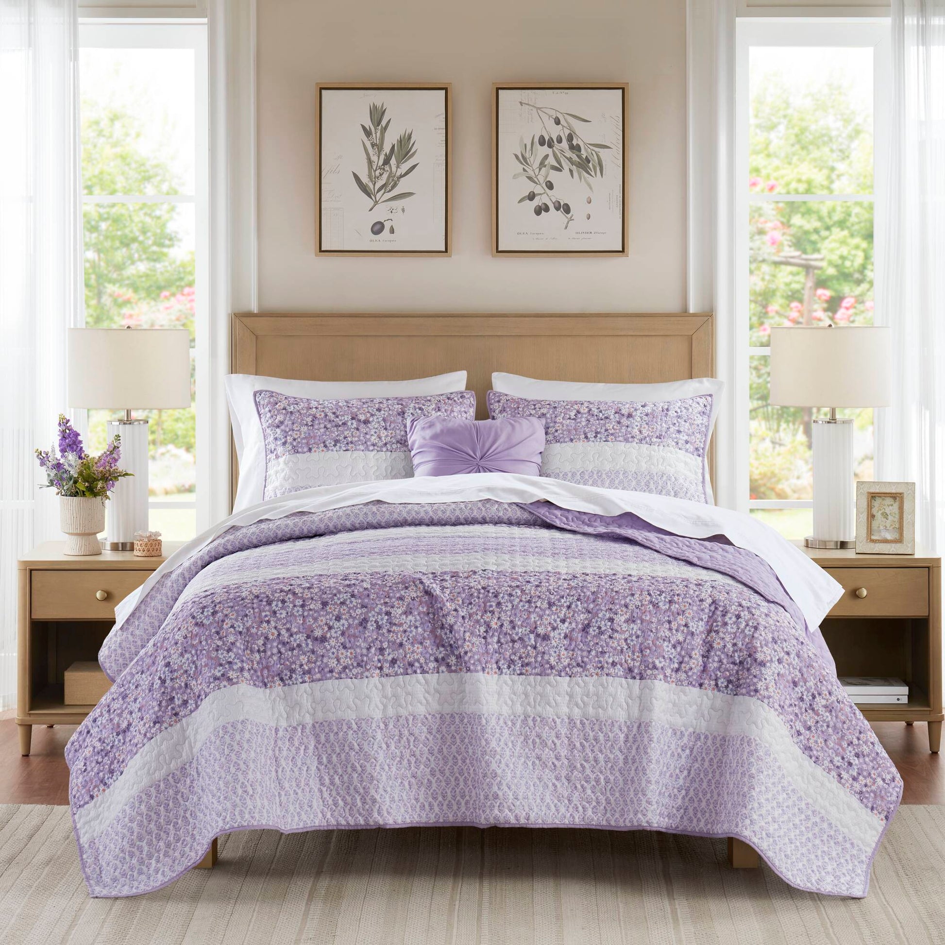 Caralie - Full/Queen 4 Piece Seersucker Quilt Set With Throw - Purple Madison Park