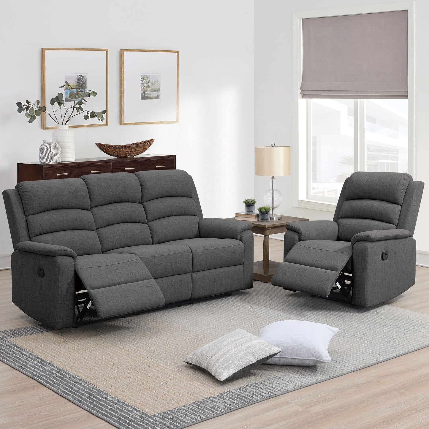 Modern Living Room Set With Manual Recliner Home Essentials