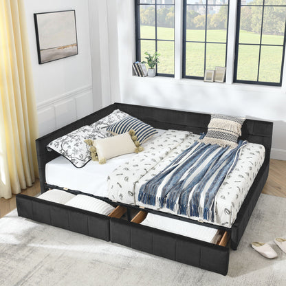 Mid-Century Storage Upholstered Tufted Bed Frame With Backrest And Armrests Home Essentials