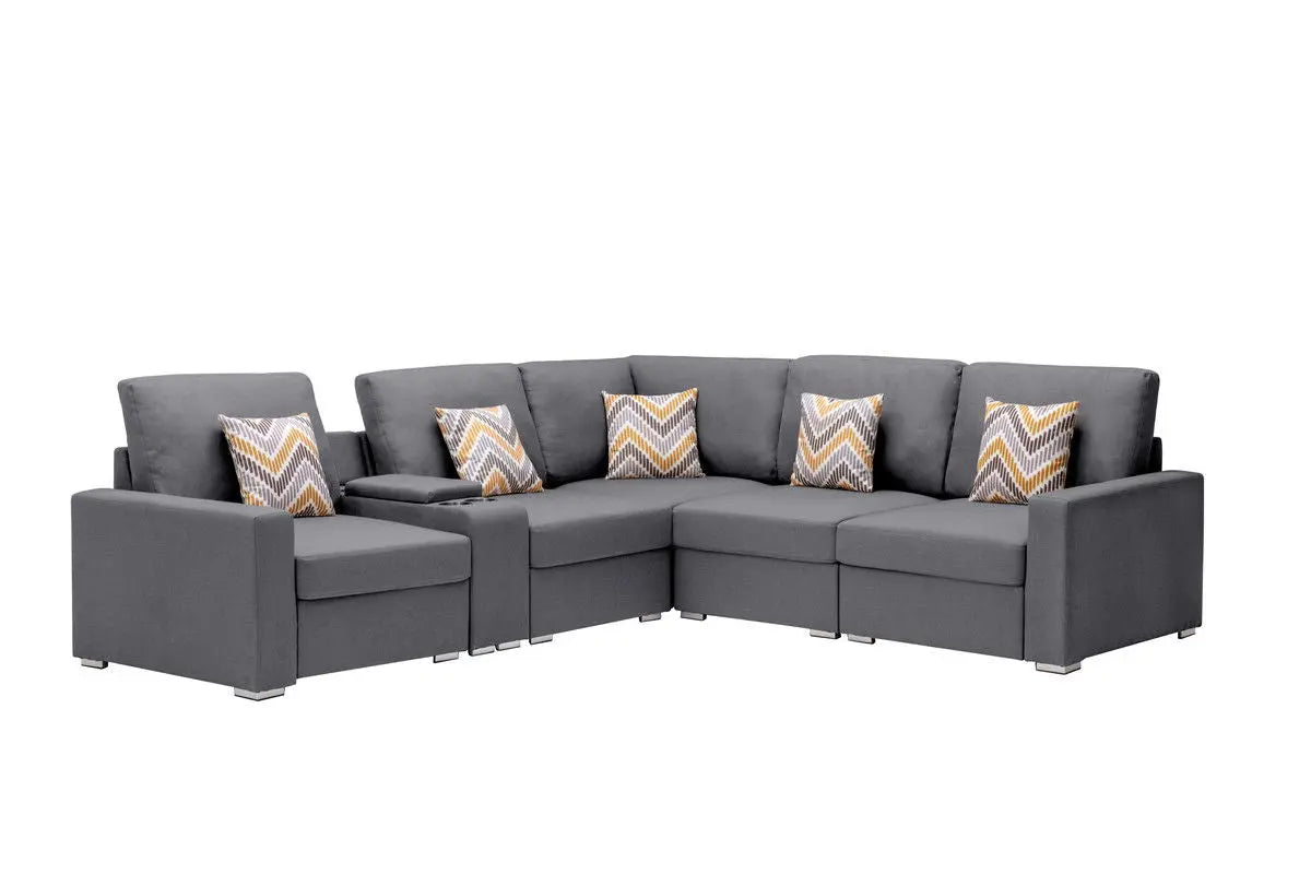 Nolan - Fabric 6 Piece Sectional Sofa With Pillows And Interchangeable Legs Lilola Home