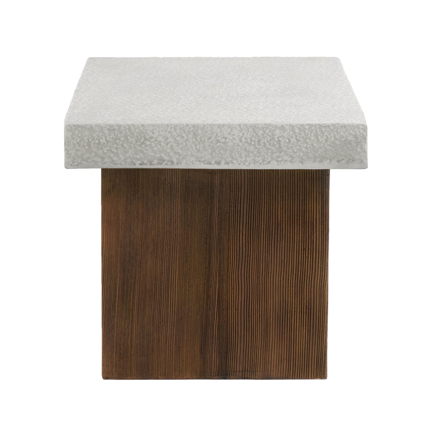 Mgo Square Side Table With Faux Stone Top And Wood Frame - Antique White / Natural Wood Noble House