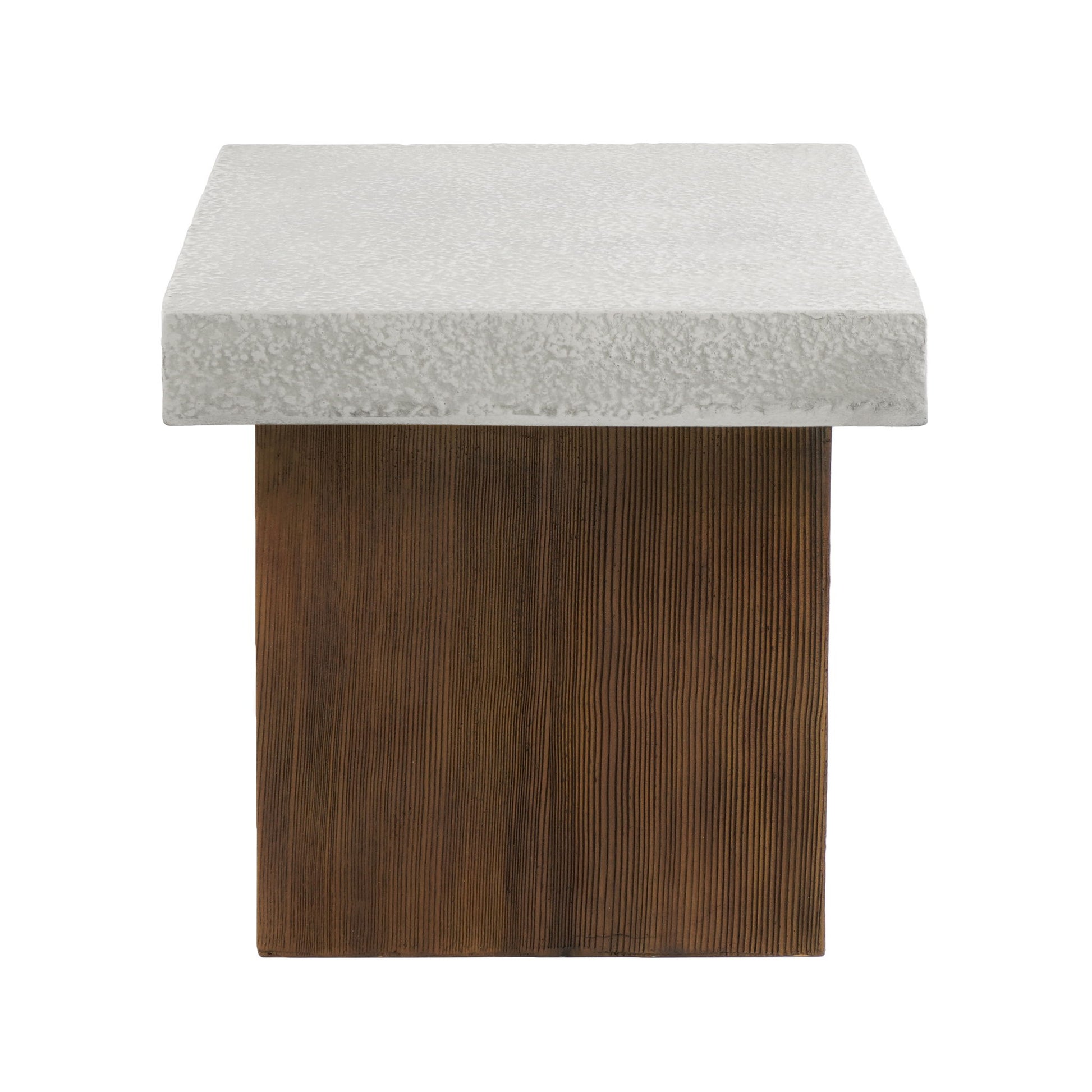Mgo Square Side Table With Faux Stone Top And Wood Frame - Antique White / Natural Wood Noble House