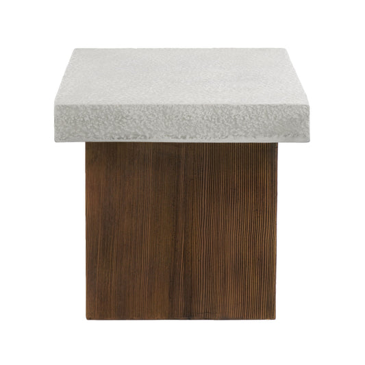 Mgo Square Side Table With Faux Stone Top And Wood Frame - Antique White / Natural Wood Noble House