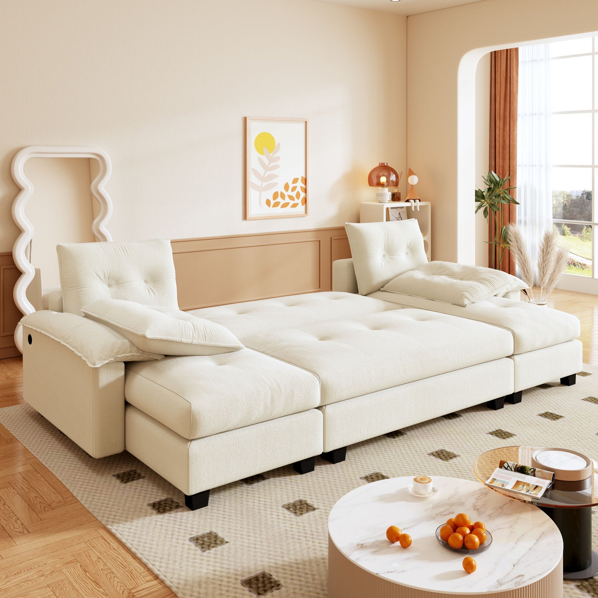 U-Shaped Sleeper Sofa With Pull Out Bed Home Essentials