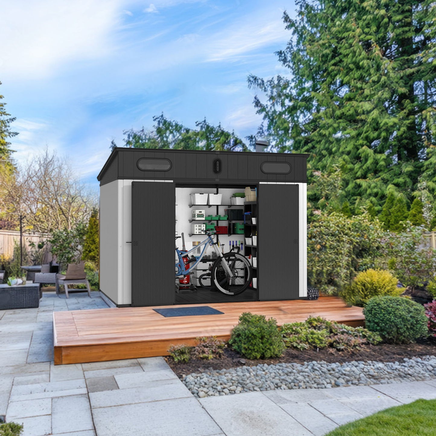 10 Ft. W X 7 Ft. D Plastic Storage Shed With Floor - Black / Gray Daily Nest