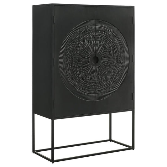 Jenna - 2 Door Mango Wood Mandala Pattern Accent Cabinet Black - Matte Black