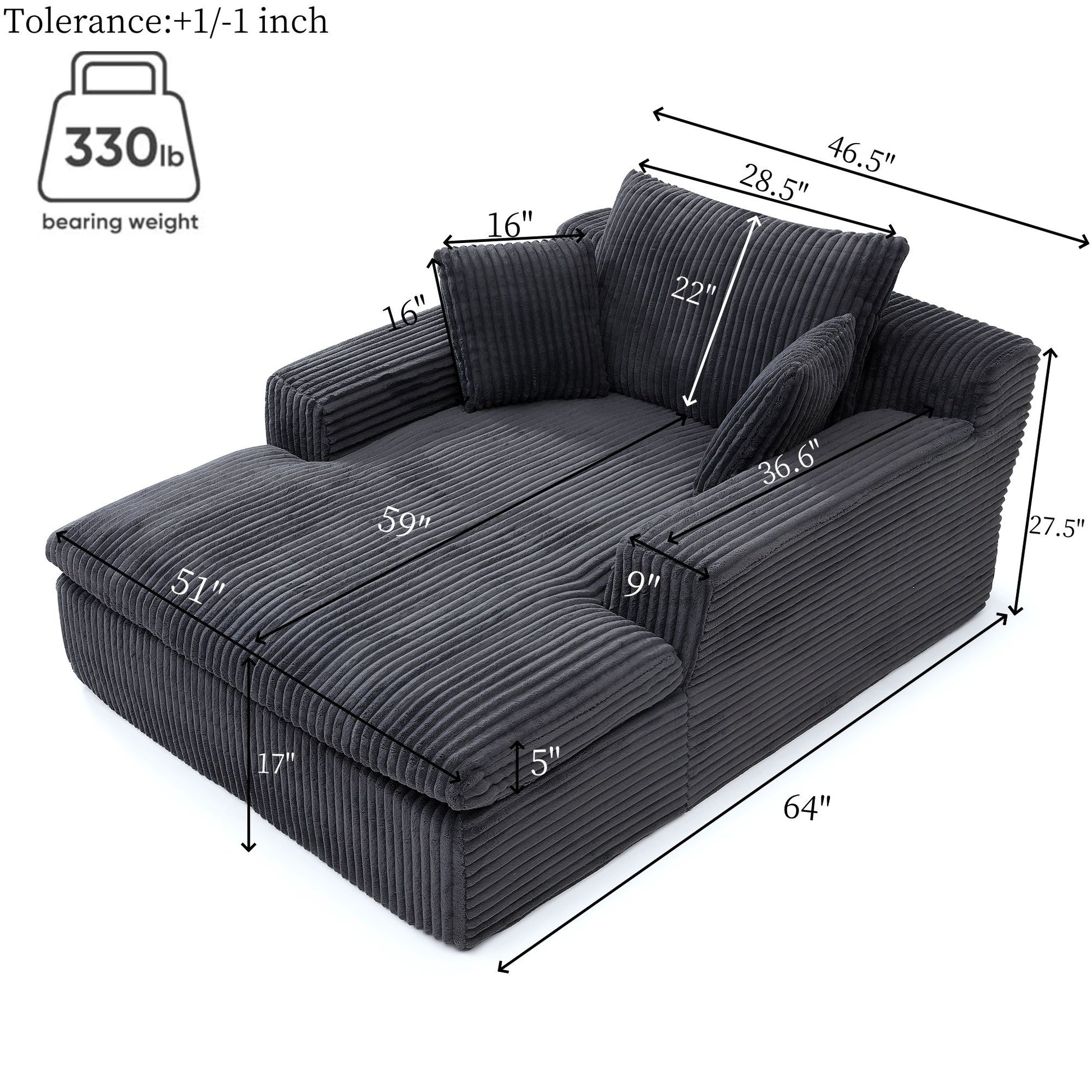Oversized Upholstered Chaise Lounge Chair Sleeper Couch - Gray Home Essentials