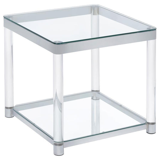 Anne - Square Glass Top Acrylic Leg Side End Table - Chrome