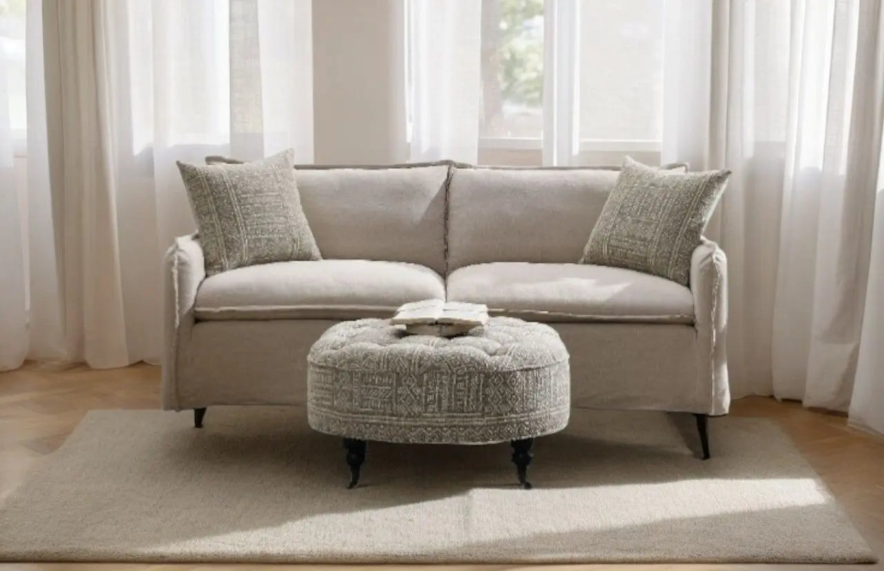 Upendo - Pattern Linen Sofa With 2 Toss Pillows - Beige Acme