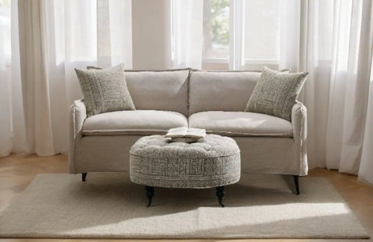 Upendo - Pattern Linen Sofa With 2 Toss Pillows - Beige Acme