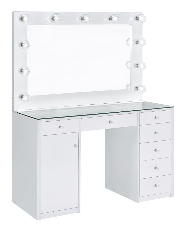 Acena - 7-Drawer Vanity Set With Lighting - White High Gloss