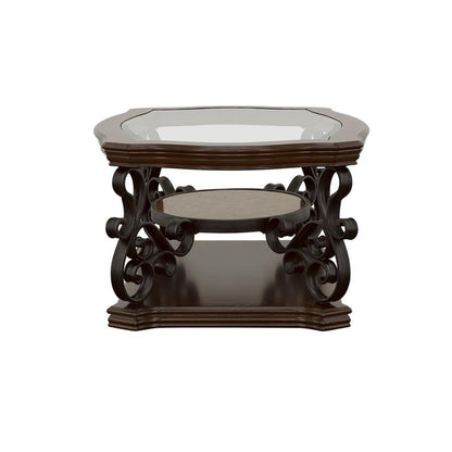 Laney - 1-Shelf Glass Top Rectangular Coffee Table - Deep Merlot CoasterEssence