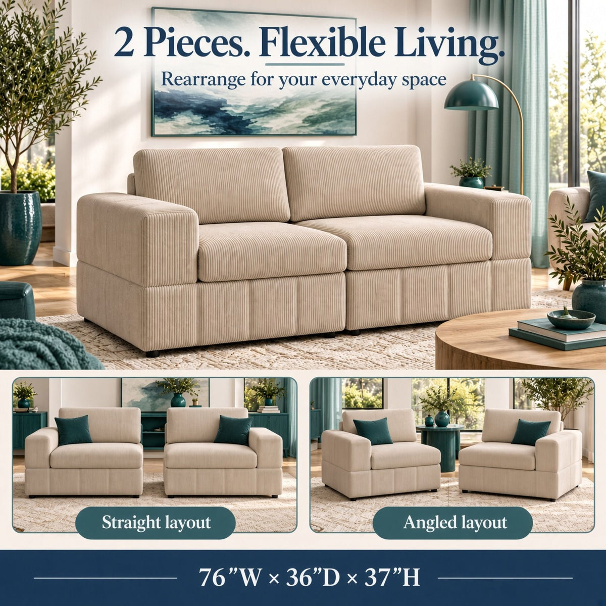 Oversized Modular Loveseat Set Home Essentials