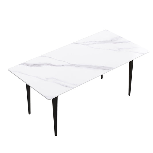 70.87" Modern Artificial Stone White Straight Edge Black Metal Leg Dining Table, Can Accommodate 6-8 People - White / Black Home Essentials