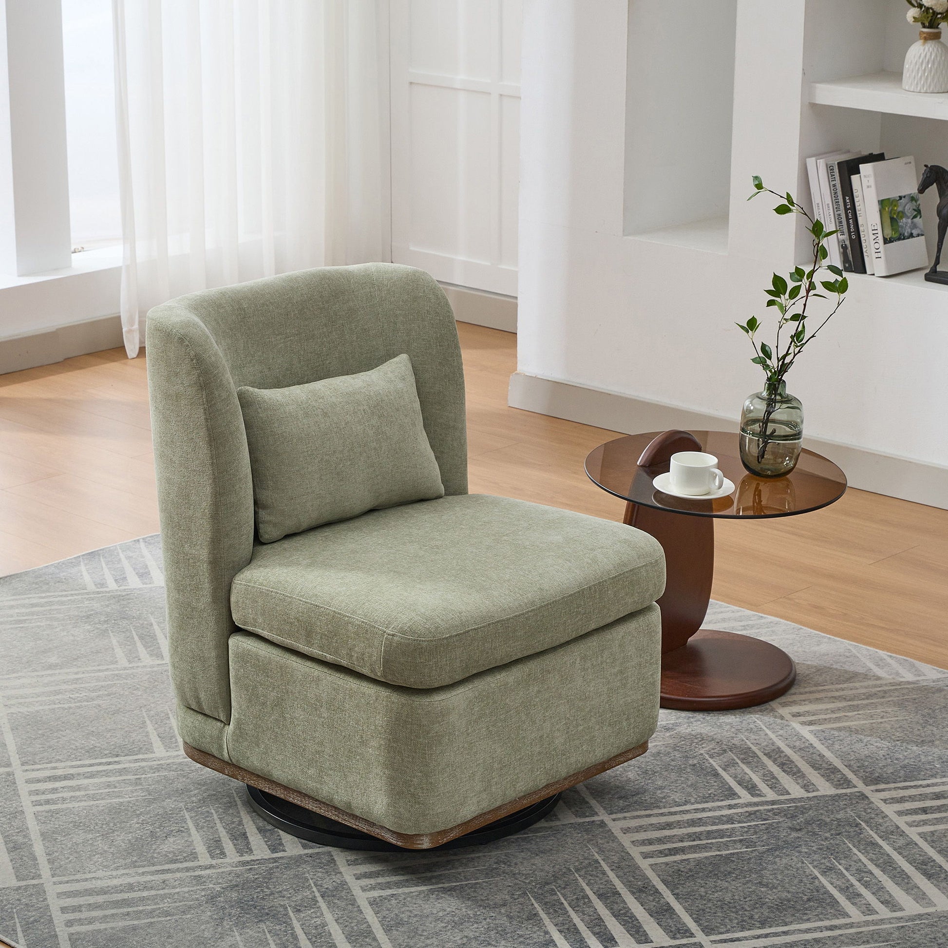 Wide Modern Chenille Cushioned Armless Metal Base 360° Swivel Chair With Pillow Home Essentials