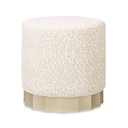 Hampton - Round Upholstered Ottoman With Scalloped Base - Speckled Egg Beige Jennifer Taylor Home
