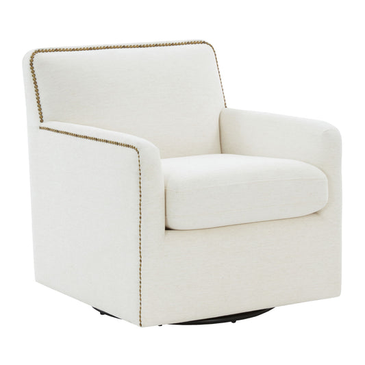 Tolland - Swivel Accent Chair With Antique Brass Nailhead Trim - Cream Home Essentials