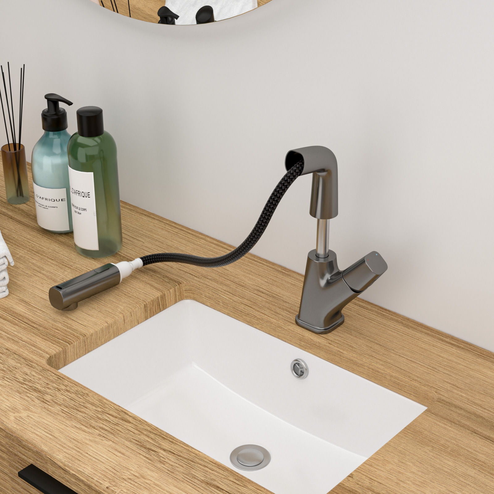 Pull Down Bathroom Sink Faucet With 3 Water Modes And Stainless Steel Construction - Gunmetal Black Daily Nest