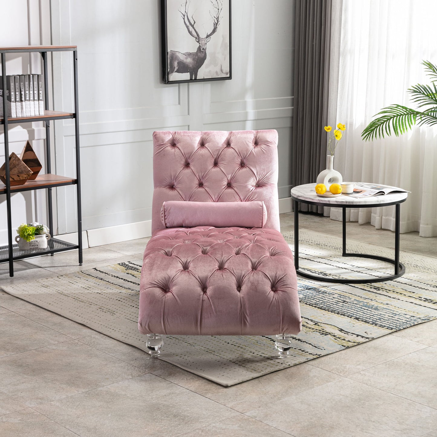 Velvet Chaise Lounge Indoor, Button Tufted Upholstered Chaise Lounge Chair With Pillow
