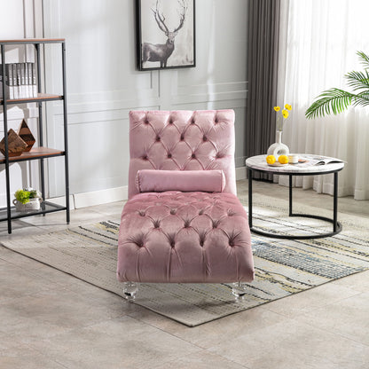 Velvet Chaise Lounge Indoor, Button Tufted Upholstered Chaise Lounge Chair With Pillow