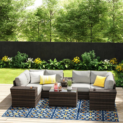 Wicker Outdoor Sectional With Weather Resistant Cushions And Table LSI Patio Furniture