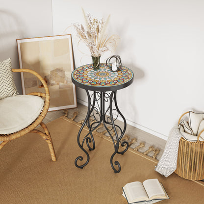 Colorful Outdoor Side Table With Ceramic Tile Top Noble House