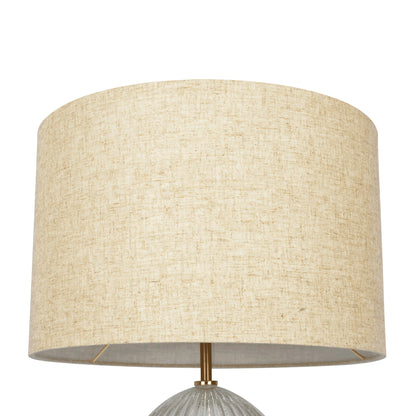 Aurora - Ribbed Lamp Base Clear Table Lamp Large Linen Shade - Beige / Clear / Gold Ashcroft Furniture