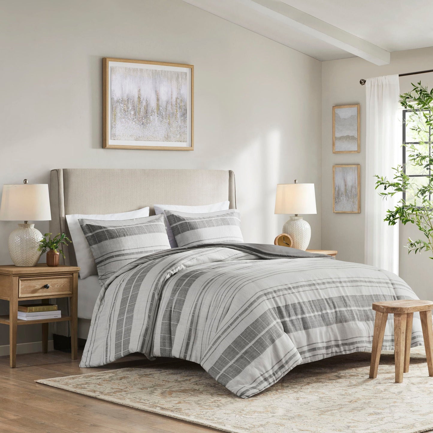 Rhodes - 3 Piece Stripe Duvet Cover Set - Gray/Multi Madison Park