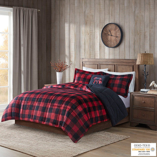 Alton - King Down Alternative Comforter Set - Red / Black Buffalo Check