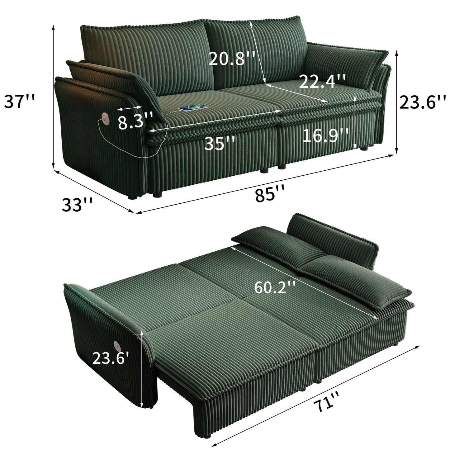 2 In 1 Convertible Sofa Bed, Multi Functional Living Room Furniture Home Essentials