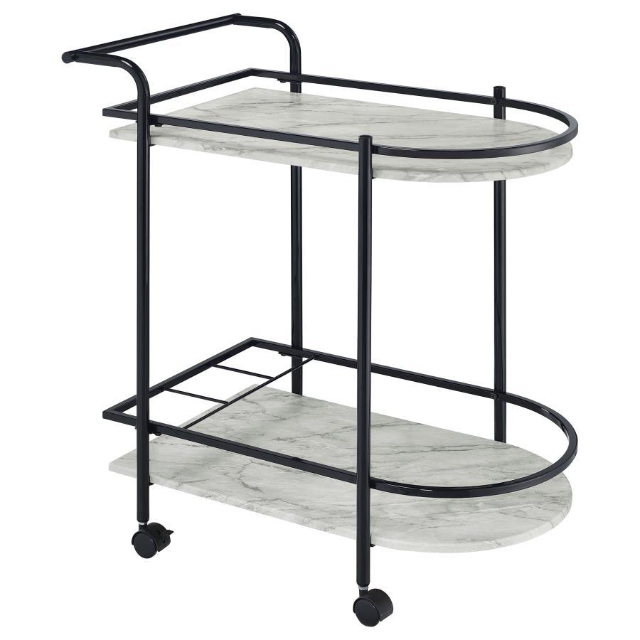 Desiree - 2-Tier Faux Marble Shelf Metal Bar Cart CoasterEveryday