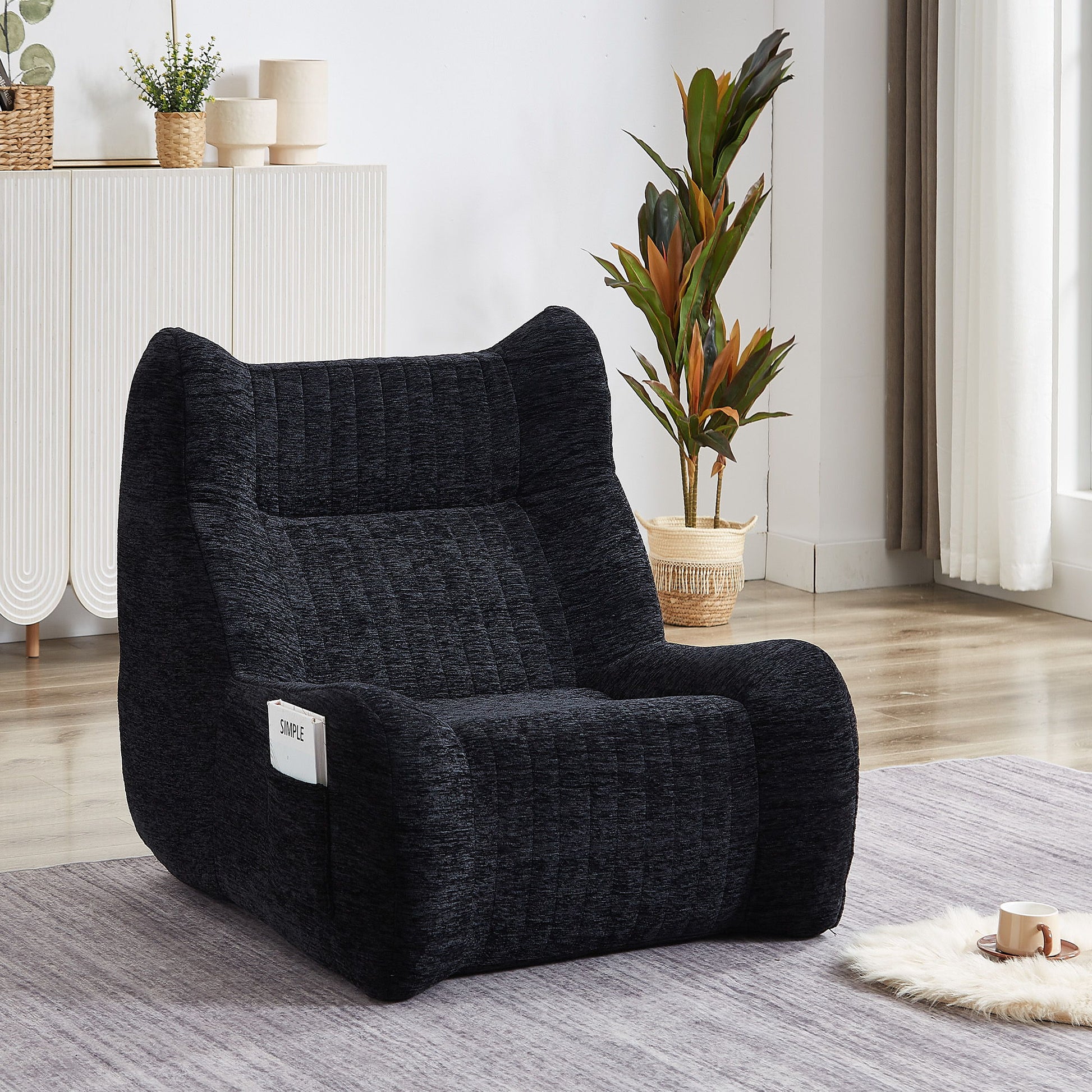 Bean Bag Chair With Armrests Oversized Comfy Beanbag Lounge Lazy Floor Sofa Accent Chair For Living Room - Black Home Essentials