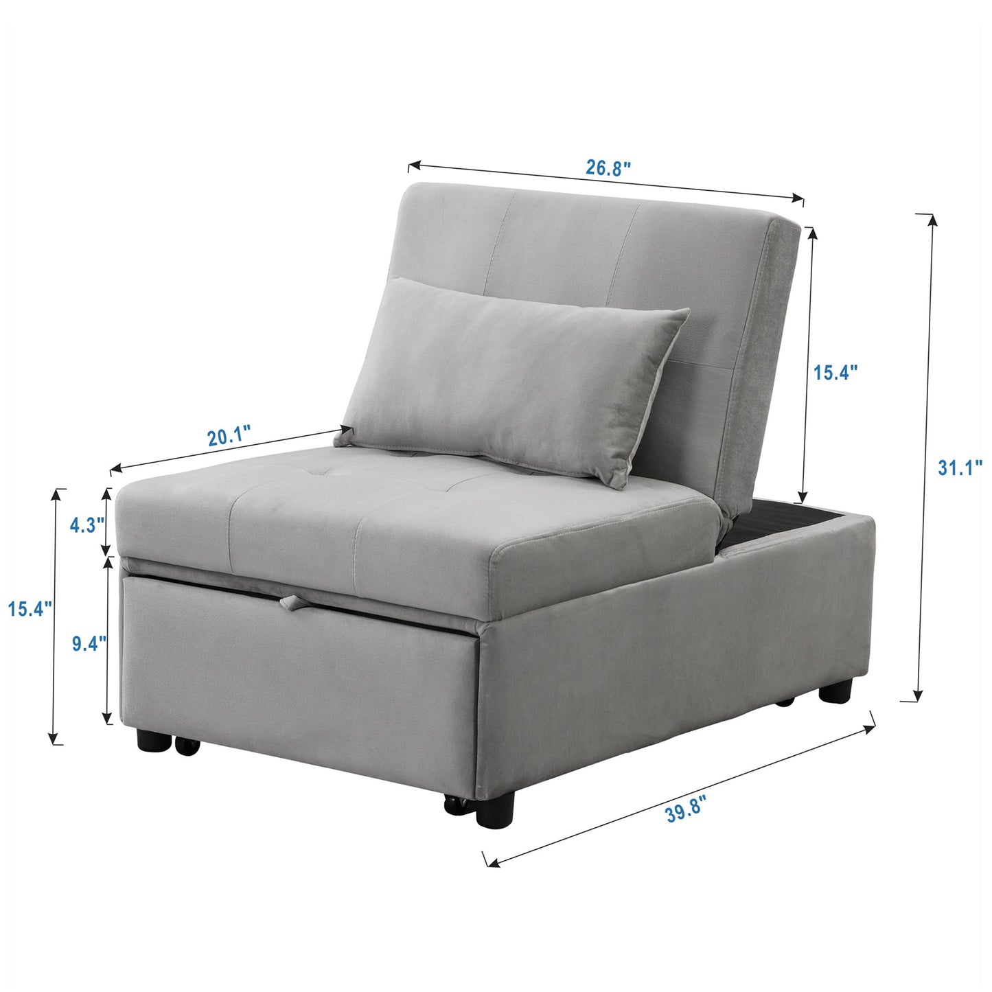Folding Ottoman Sofa Bed - Gray Fabric Home Essentials