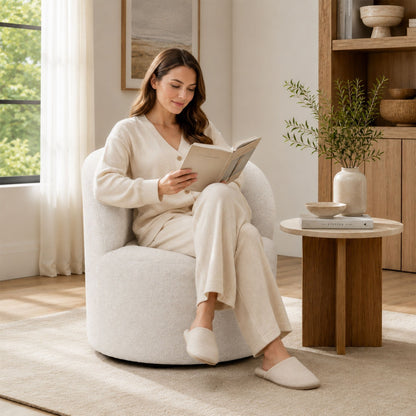 Upholstered Barrel Accent Chair For Living Room - White Home Essentials